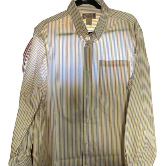 Mens Sz L LS Yellow Gray striped Duluth Trading Co long sleeve button up shirt - Picture 1 of 6
